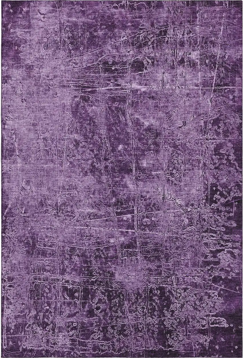 Purple And Ivory Abstract Washable Area Rug With UV Protection Photo 1