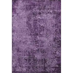 Photo of Purple And Ivory Abstract Washable Area Rug With UV Protection