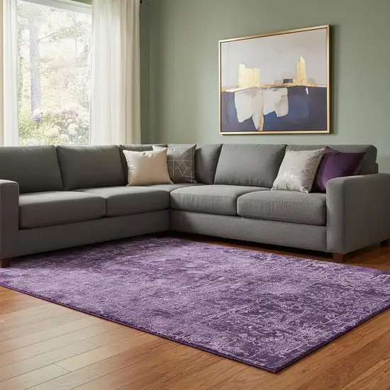 Purple And Ivory Abstract Washable Area Rug With UV Protection Photo 1