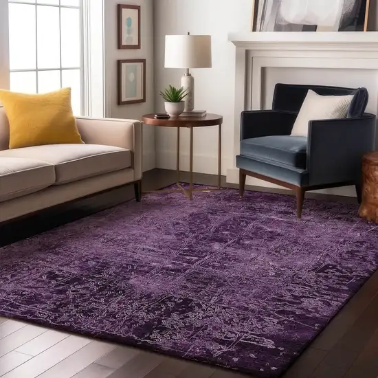 Purple And Ivory Abstract Washable Area Rug With UV Protection Photo 5