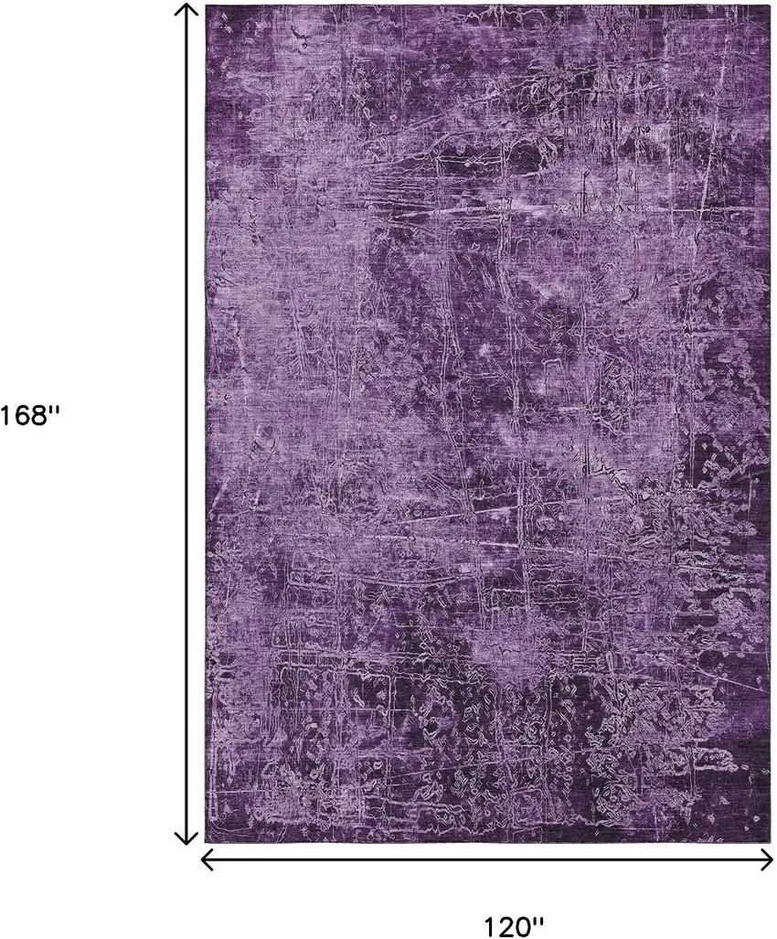 Purple And Ivory Abstract Washable Area Rug With UV Protection Photo 3
