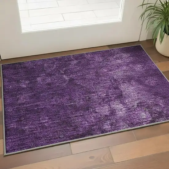 Purple And Ivory Abstract Washable Area Rug With UV Protection Photo 2