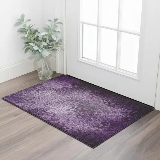 Purple And Ivory Abstract Washable Area Rug With UV Protection Photo 1