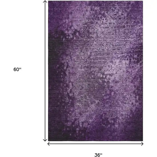 Purple And Ivory Abstract Washable Area Rug With UV Protection Photo 5
