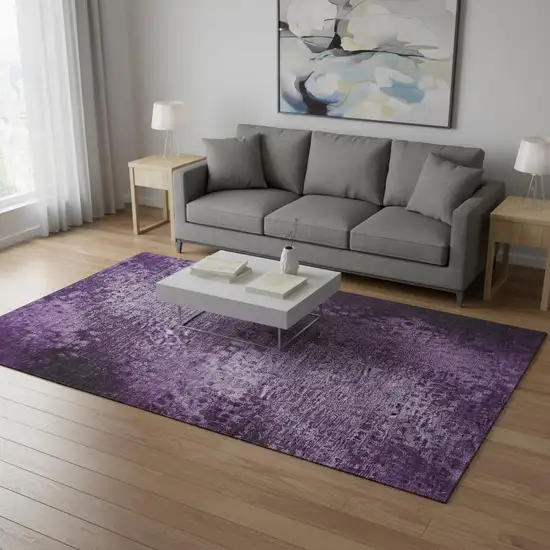 Purple And Ivory Abstract Washable Area Rug With UV Protection Photo 2