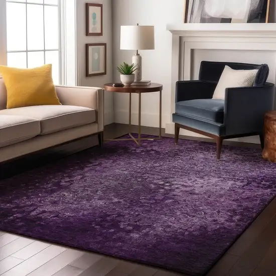 Purple And Ivory Abstract Washable Area Rug With UV Protection Photo 4