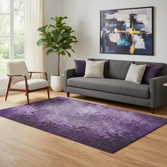 Purple And Ivory Abstract Washable Area Rug With UV Protection Photo 1