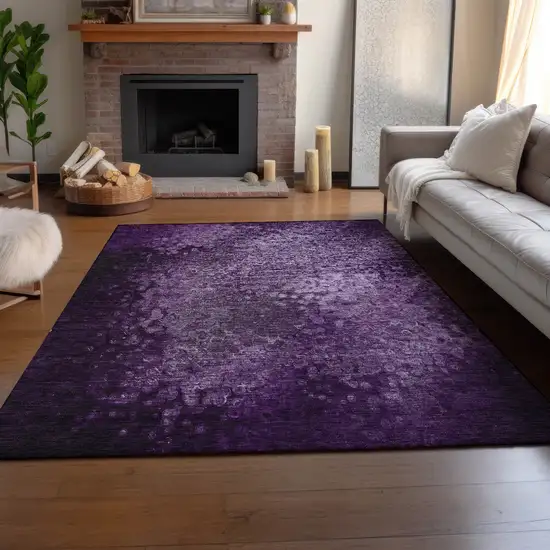 Purple And Ivory Abstract Washable Area Rug With UV Protection Photo 5