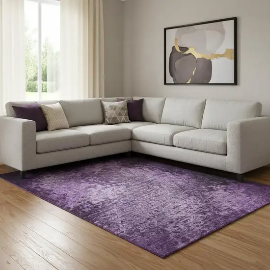 Purple And Ivory Abstract Washable Area Rug With UV Protection Photo 2