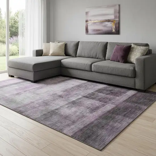 Purple And Ivory Abstract Washable Area Rug With UV Protection Photo 1