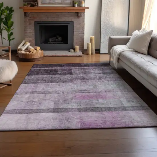 Purple And Ivory Abstract Washable Area Rug With UV Protection Photo 5