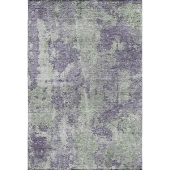 Purple And Ivory Abstract Washable Area Rug With UV Protection Photo 1