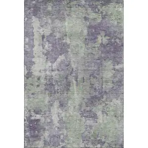 Photo of Purple And Ivory Abstract Washable Area Rug With UV Protection