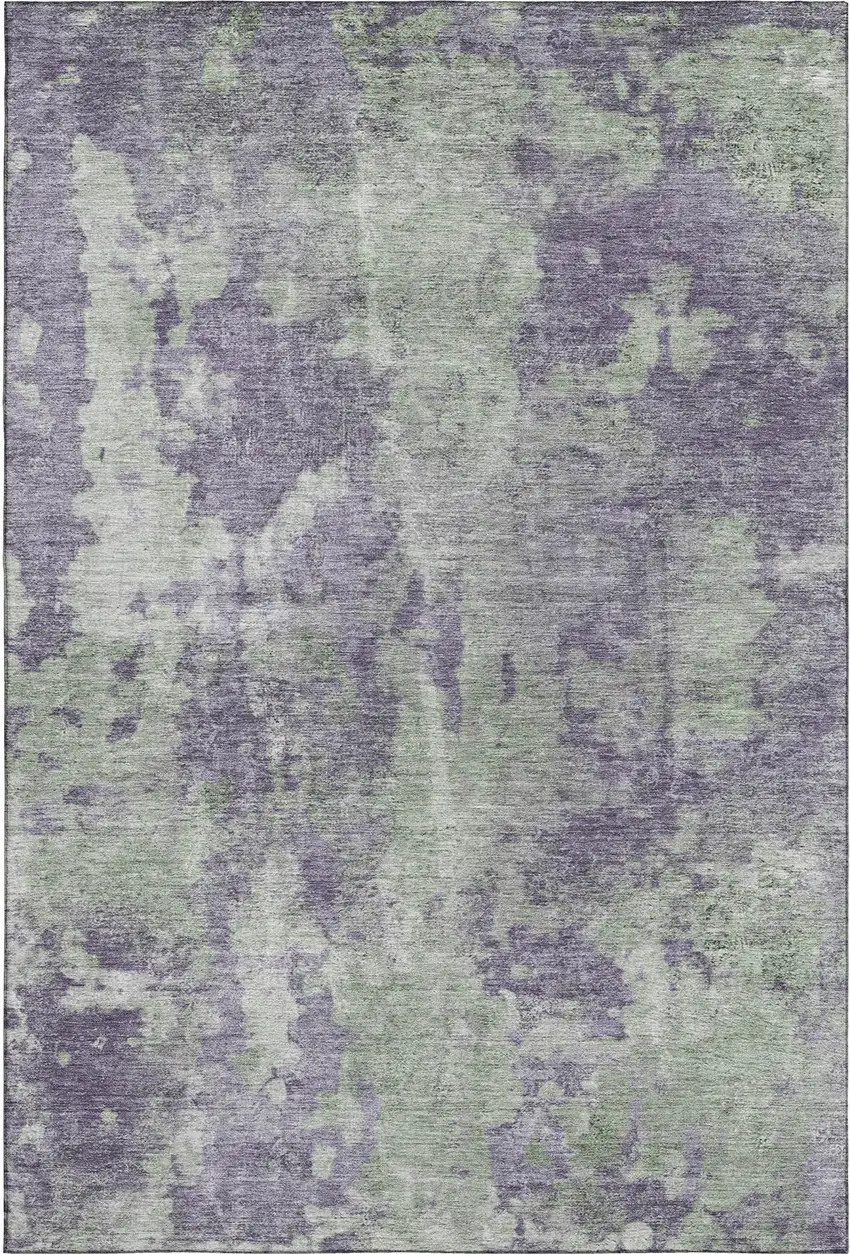 Purple And Ivory Abstract Washable Area Rug With UV Protection Photo 1