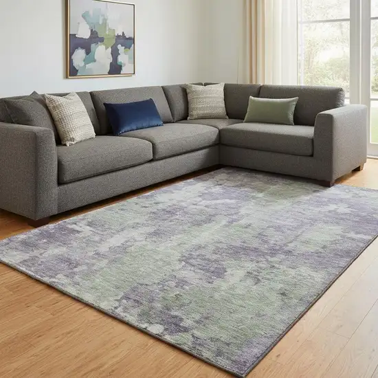 Purple And Ivory Abstract Washable Area Rug With UV Protection Photo 1