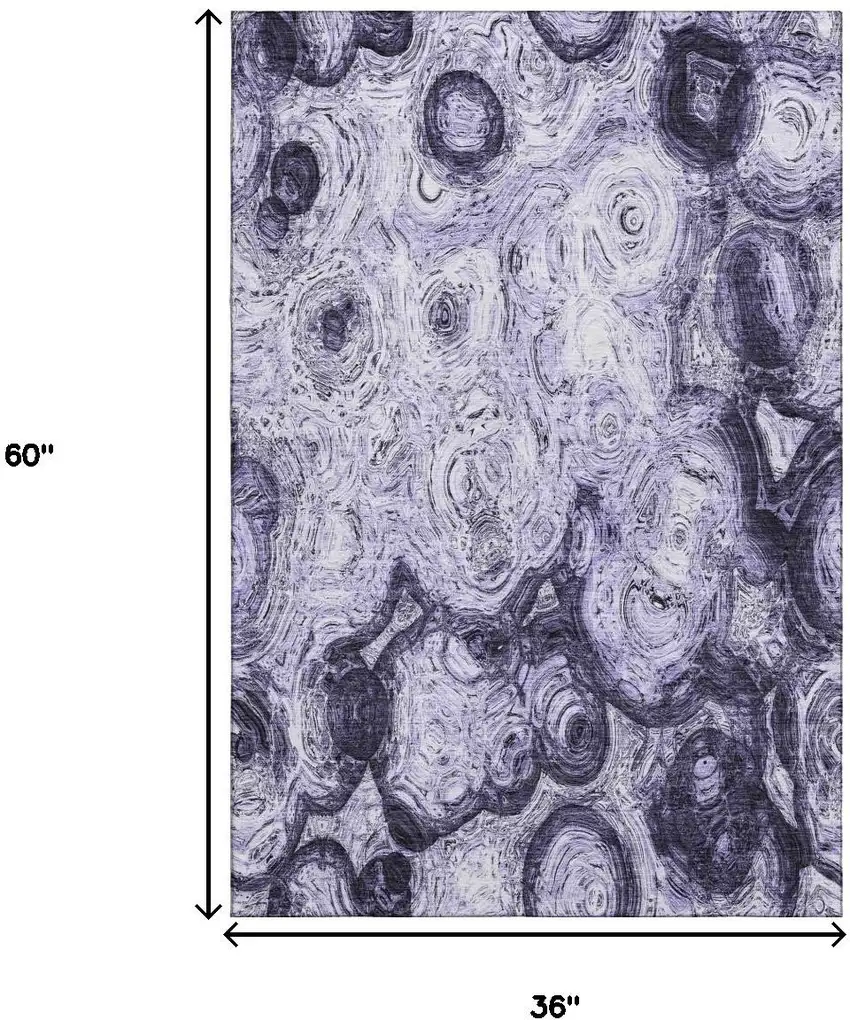 Purple And Ivory Abstract Washable Area Rug With UV Protection Photo 3