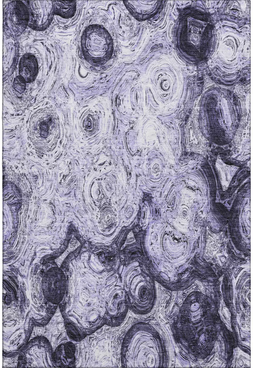 Purple And Ivory Abstract Washable Area Rug With UV Protection Photo 2