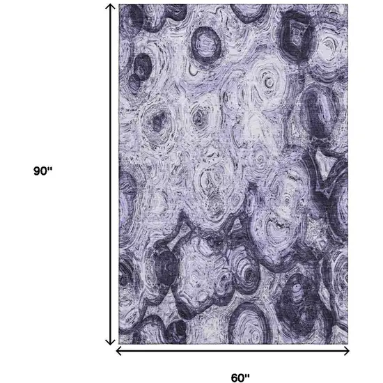 Purple And Ivory Abstract Washable Area Rug With UV Protection Photo 8