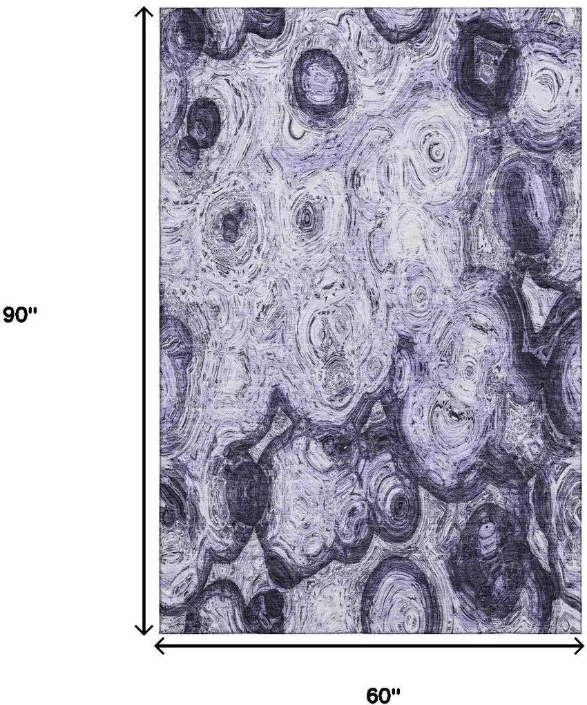 Purple And Ivory Abstract Washable Area Rug With UV Protection Photo 8