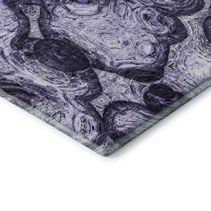 Purple And Ivory Abstract Washable Area Rug With UV Protection Photo 9