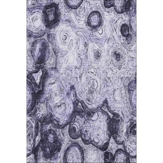 Purple And Ivory Abstract Washable Area Rug With UV Protection Photo 4