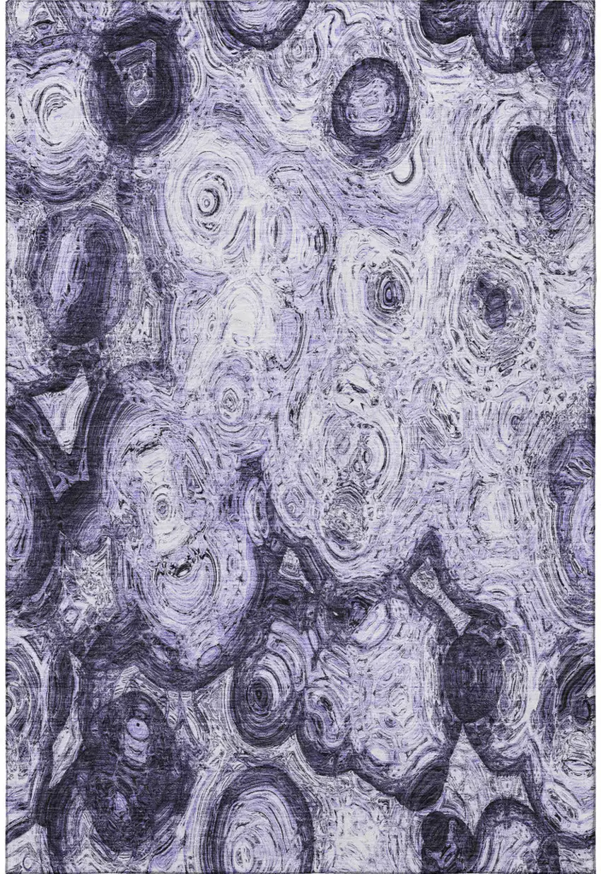 Purple And Ivory Abstract Washable Area Rug With UV Protection Photo 4