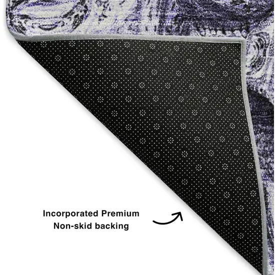 Purple And Ivory Abstract Washable Area Rug With UV Protection Photo 9