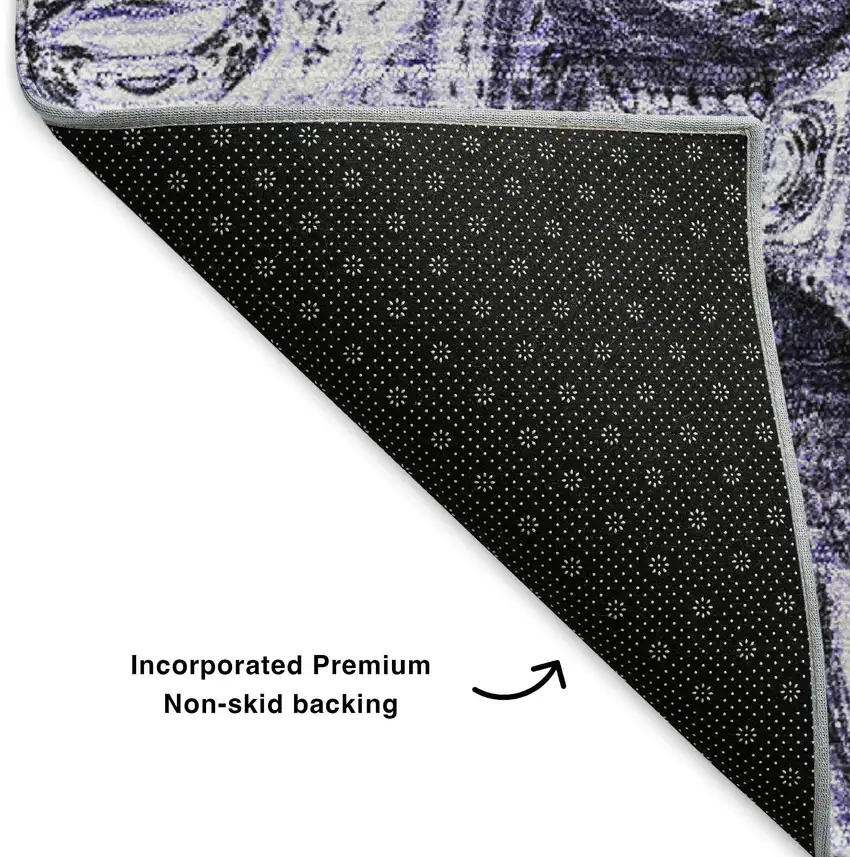 Purple And Ivory Abstract Washable Area Rug With UV Protection Photo 9