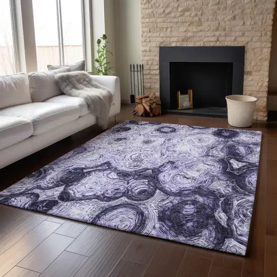 Purple And Ivory Abstract Washable Area Rug With UV Protection Photo 6
