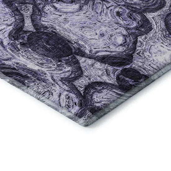 Purple And Ivory Abstract Washable Area Rug With UV Protection Photo 9