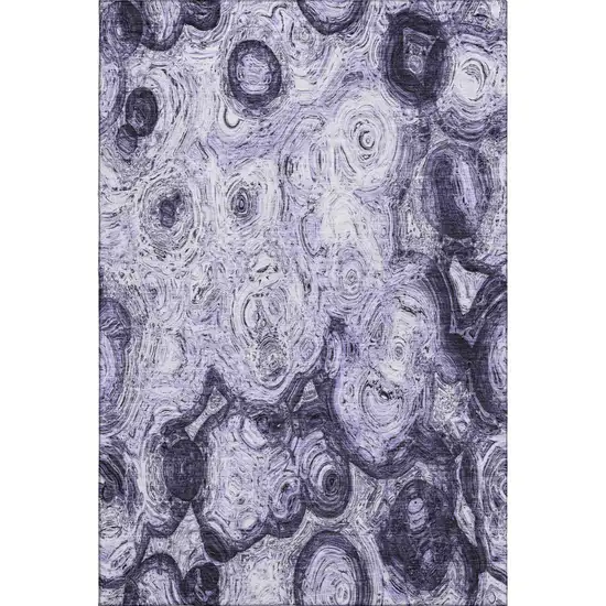 Purple And Ivory Abstract Washable Area Rug With UV Protection Photo 1