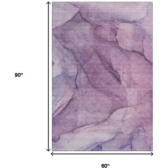 Purple And Ivory Abstract Washable Area Rug With UV Protection Photo 8