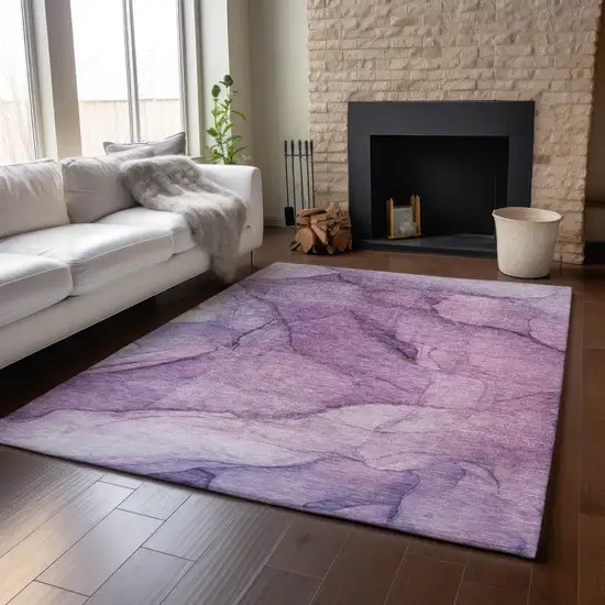 Purple And Ivory Abstract Washable Area Rug With UV Protection Photo 6
