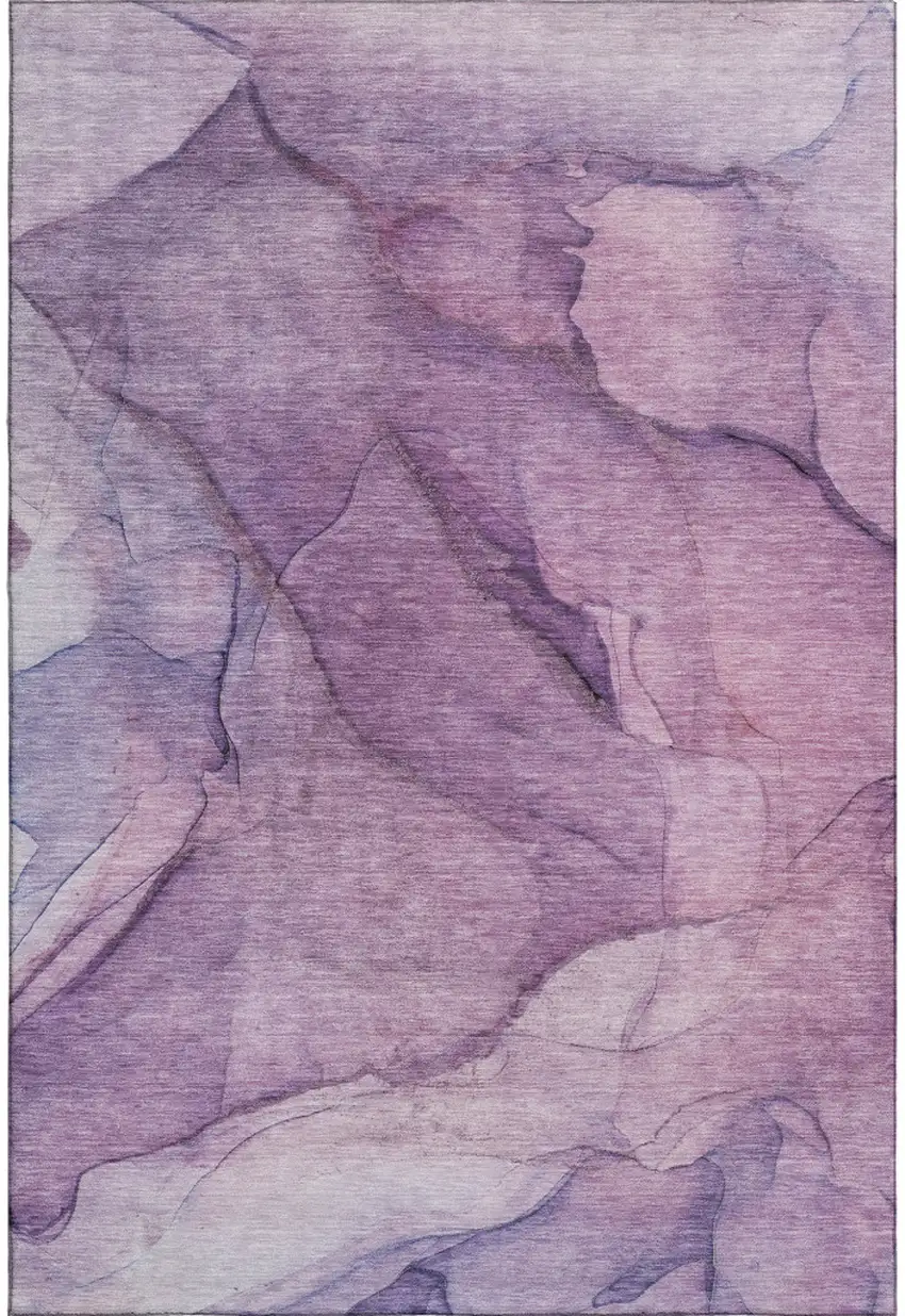 Purple And Ivory Abstract Washable Area Rug With UV Protection Photo 1