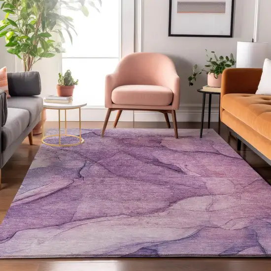 Purple And Ivory Abstract Washable Area Rug With UV Protection Photo 5