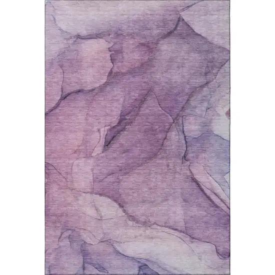 Purple And Ivory Abstract Washable Area Rug With UV Protection Photo 3