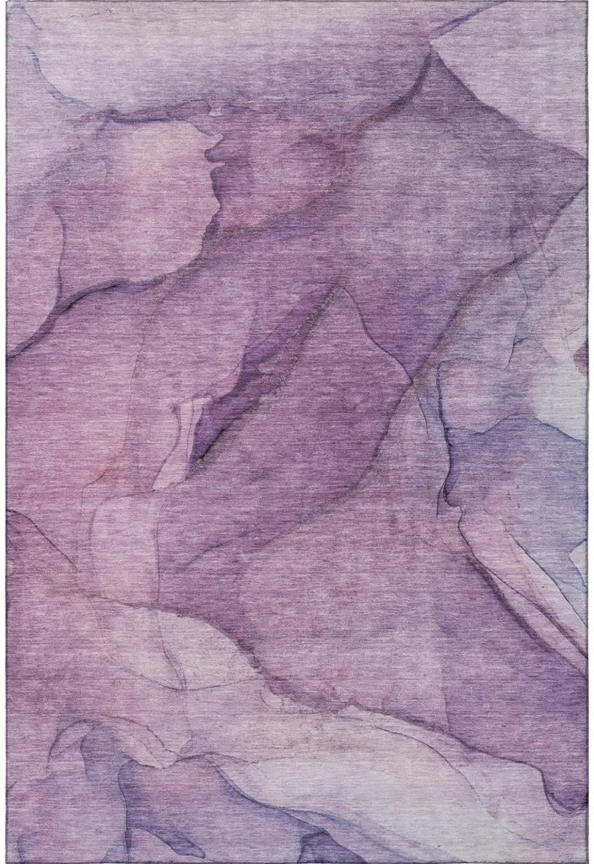 Purple And Ivory Abstract Washable Area Rug With UV Protection Photo 3