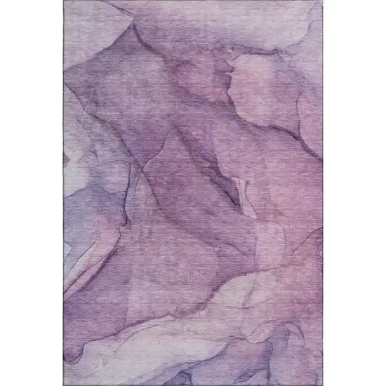 Purple And Ivory Abstract Washable Area Rug With UV Protection Photo 4