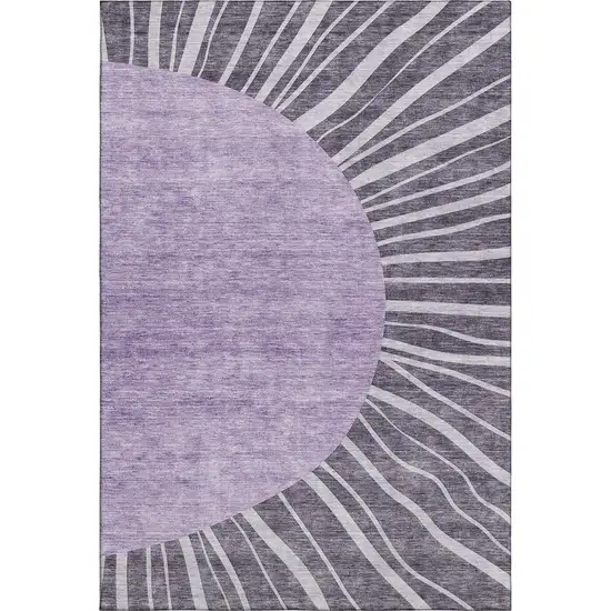 Purple And Ivory Abstract Washable Area Rug With UV Protection Photo 1