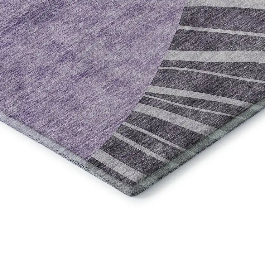 Purple And Ivory Abstract Washable Area Rug With UV Protection Photo 7