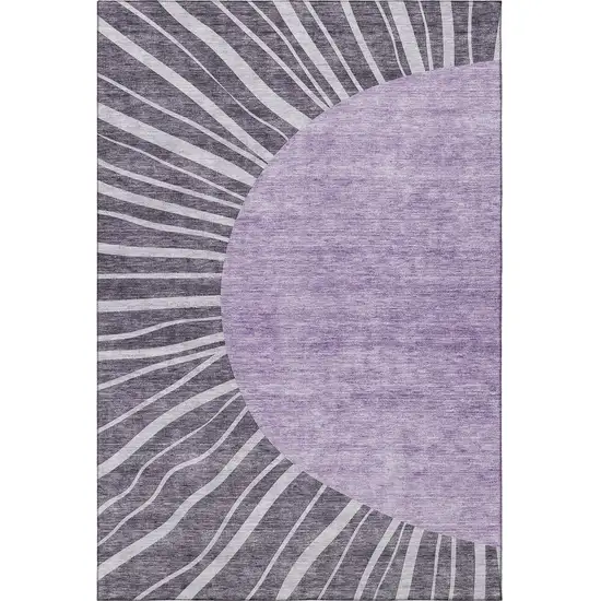 Purple And Ivory Abstract Washable Area Rug With UV Protection Photo 3