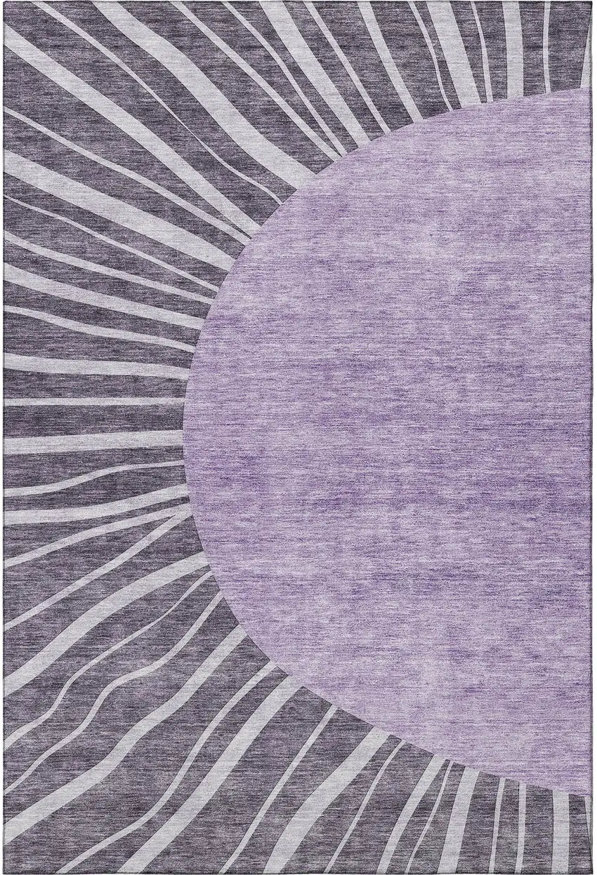 Purple And Ivory Abstract Washable Area Rug With UV Protection Photo 3