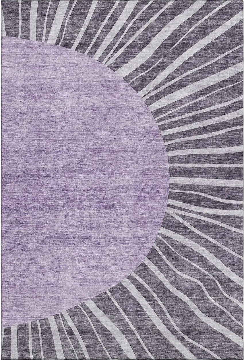 Purple And Ivory Abstract Washable Area Rug With UV Protection Photo 1