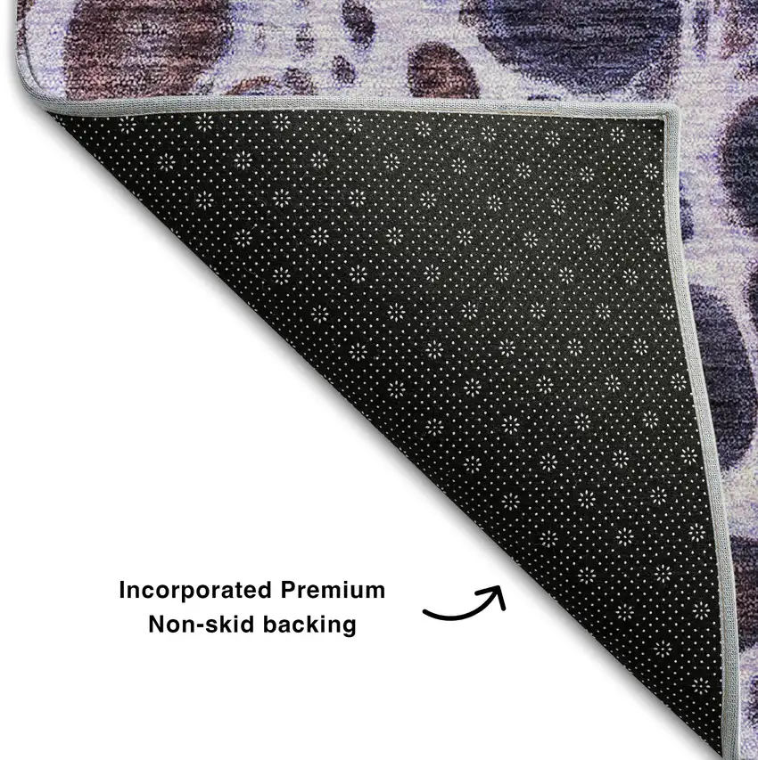 Purple And Ivory Abstract Washable Area Rug With UV Protection Photo 6