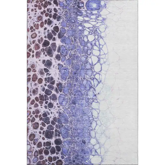 Purple And Ivory Abstract Washable Area Rug With UV Protection Photo 6
