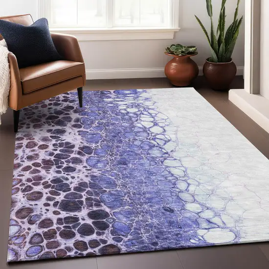 Purple And Ivory Abstract Washable Area Rug With UV Protection Photo 5