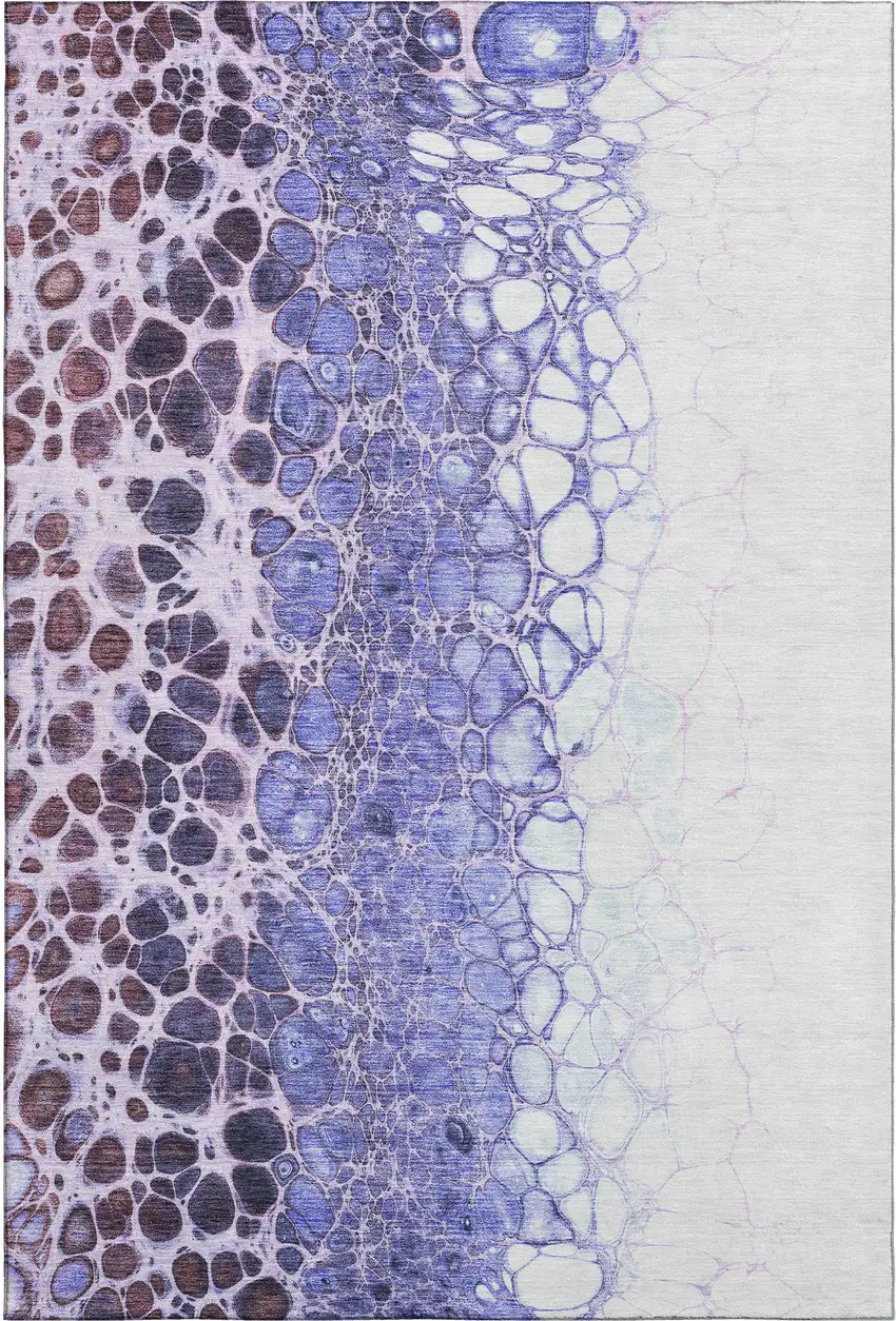 Purple And Ivory Abstract Washable Area Rug With UV Protection Photo 5
