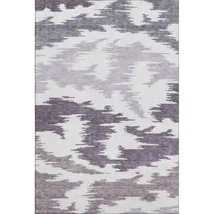 Photo of Purple And Ivory Abstract Washable Area Rug With UV Protection