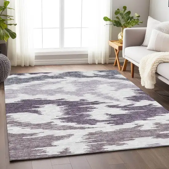 Purple And Ivory Abstract Washable Area Rug With UV Protection Photo 5