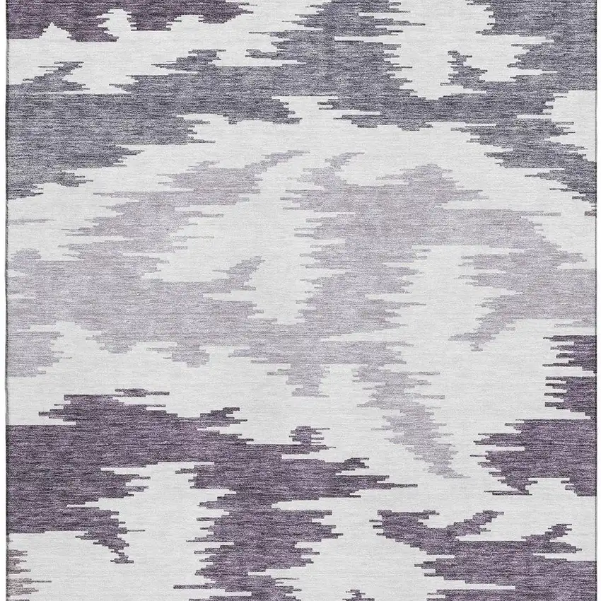 Purple And Ivory Abstract Washable Area Rug With UV Protection Photo 4